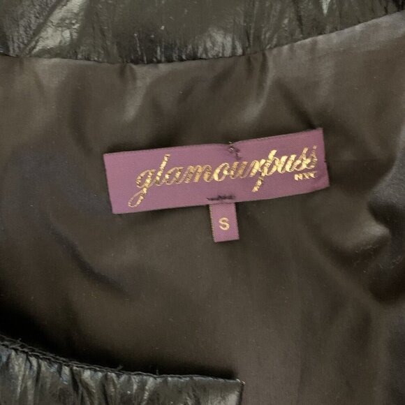 Glamourpuss NYC Short Sleeve Black Down Puffer Jacket Quilted Button Front Small - Picture 5 of 7